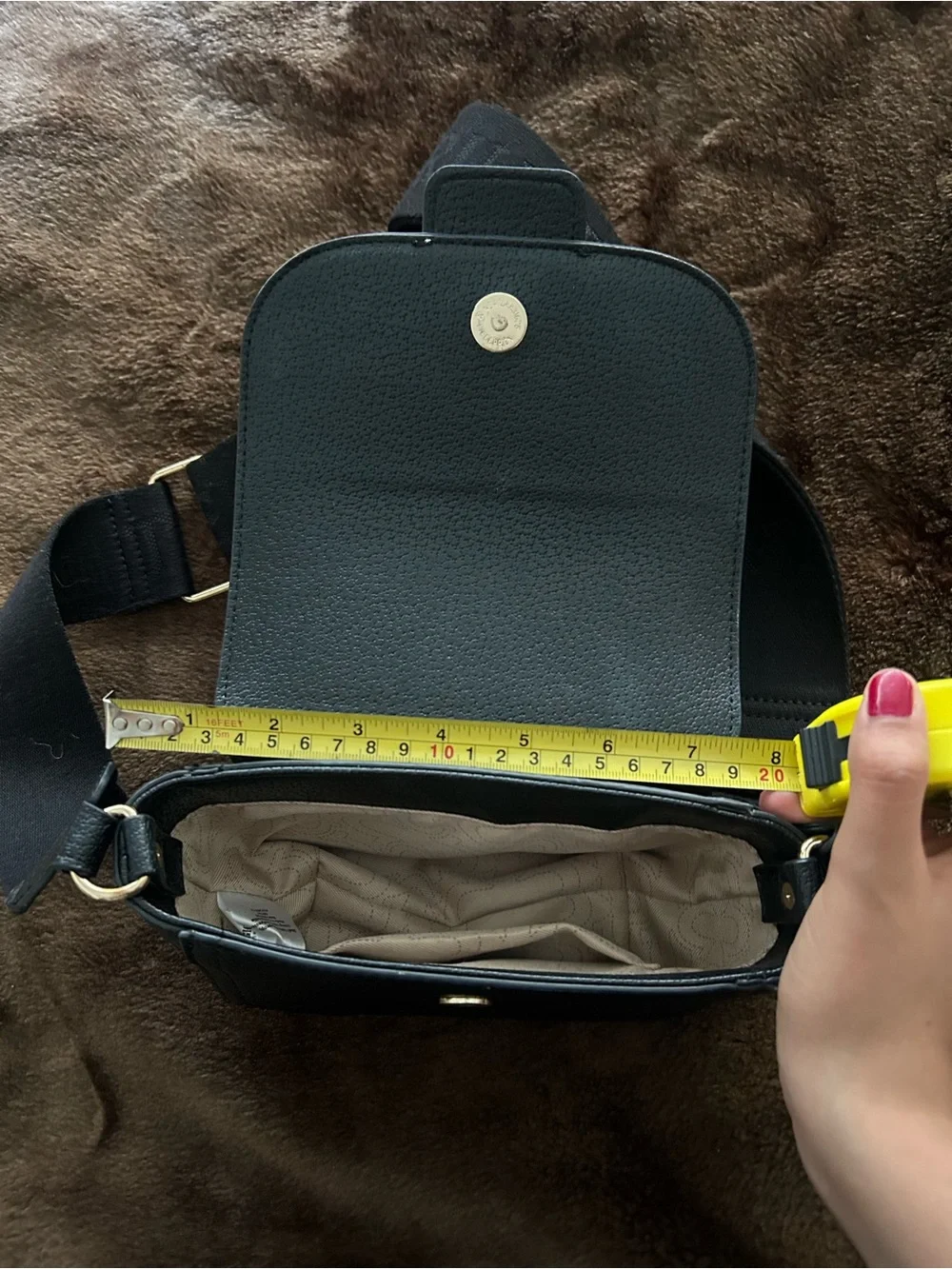 True Religion Black Crossbody Bag with Gold Horseshoe Accent
